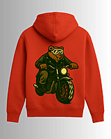 Unisex Red Biker Bear Graphic Printed All-Weather Hoodie