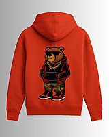 Unisex Red Thug Bear Graphic Printed All-Weather Hoodie