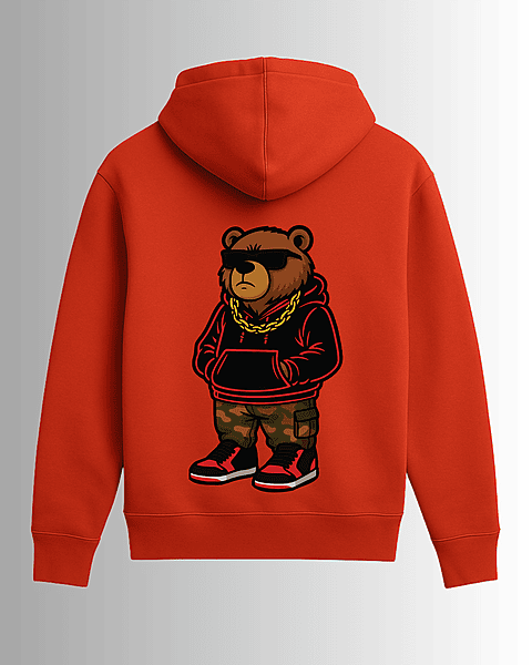 Unisex Red Thug Bear Graphic Printed All-Weather Hoodie