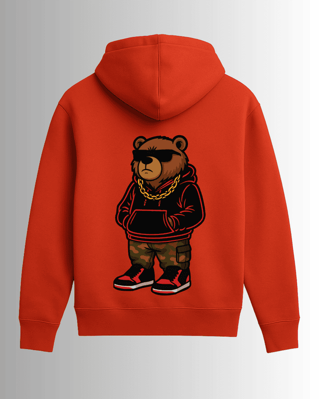 Unisex Red Thug Bear Graphic Printed All-Weather Hoodie