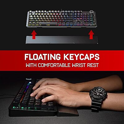 Redgear Shadow Blade Mechanical Keyboard with Drive Customization, Spectrum LED Lights, Media Control Knob and Wrist Support (mk853)