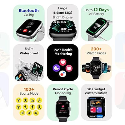 Redmi Watch 3 Active Bluetooth Calling 1.83" Screen, Premium Metallic Finish, 200+ Watch Faces, Upto 12 Days of Battery Life, 5ATM, 100+ Sports Modes,