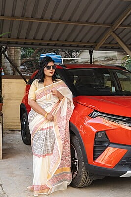 Ivory multicolor block cotton saree