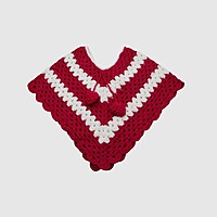 (3-4 Years) Kids Handknitted Red and White Woolen Poncho, Crochet Pattern