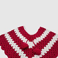 (3-4 Years) Kids Handknitted Red and White Woolen Poncho, Crochet Pattern