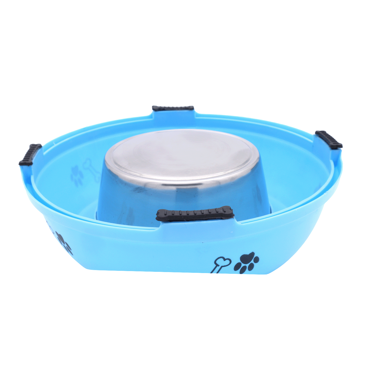 BWB 2-in-1 Detachable Stainless Steel Pet Bowl 850 ml– Anti-Skid Vibrant Blue Plastic Outer Shell with Paw Print Design- Large BWB 2-in-1 Detachable Stainless Steel Pet Bowl 850 ml– Anti-Skid Vibrant Blue Plastic Outer Shell with Paw Print Design- Large