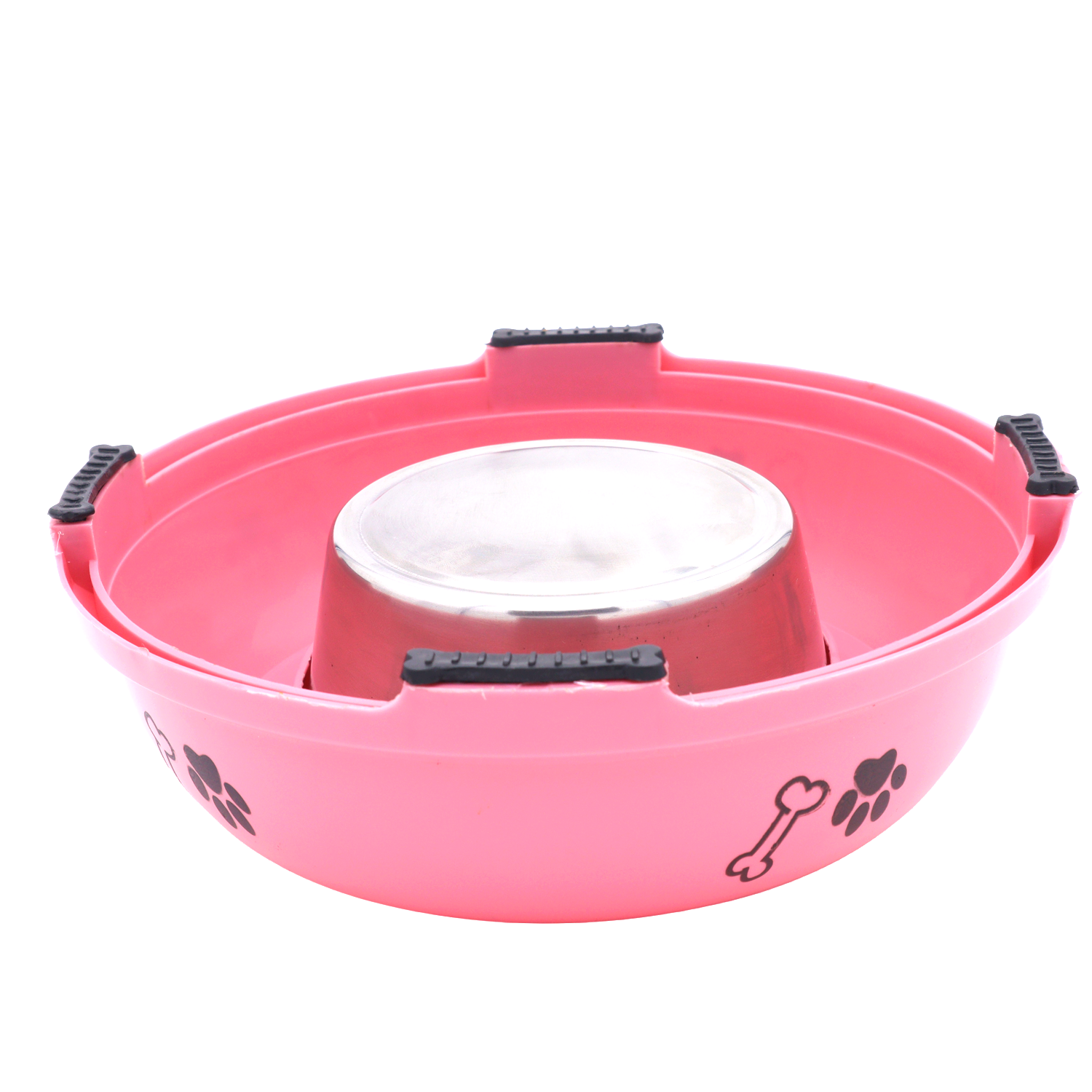 BWB 2-in-1 Detachable Stainless Steel Pet Bowl 350 ml– Anti-Skid Vibrant Pink Plastic Outer Shell with Paw Print Design- Medium BWB 2-in-1 Detachable Stainless Steel Pet Bowl 350 ml– Anti-Skid Vibrant Pink Plastic Outer Shell with Paw Print Design- Medium