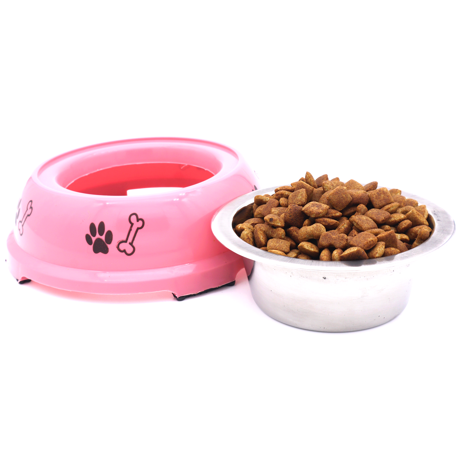 BWB 2-in-1 Detachable Stainless Steel Pet Bowl 350 ml– Anti-Skid Vibrant Pink Plastic Outer Shell with Paw Print Design- Medium BWB 2-in-1 Detachable Stainless Steel Pet Bowl 350 ml– Anti-Skid Vibrant Pink Plastic Outer Shell with Paw Print Design- Medium