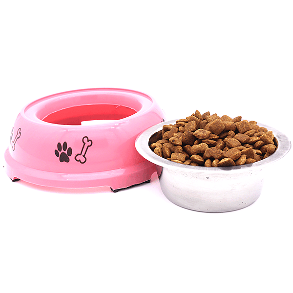 BWB 2-in-1 Detachable Stainless Steel Pet Bowl 350 ml– Anti-Skid Vibrant Pink Plastic Outer Shell with Paw Print Design- Medium BWB 2-in-1 Detachable Stainless Steel Pet Bowl 350 ml– Anti-Skid Vibrant Pink Plastic Outer Shell with Paw Print Design- Medium