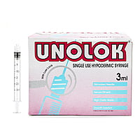 HMD Unolok Syringe 3ml Without Needle | Sterile Luer Lock Disposable Syringe | Box of 100