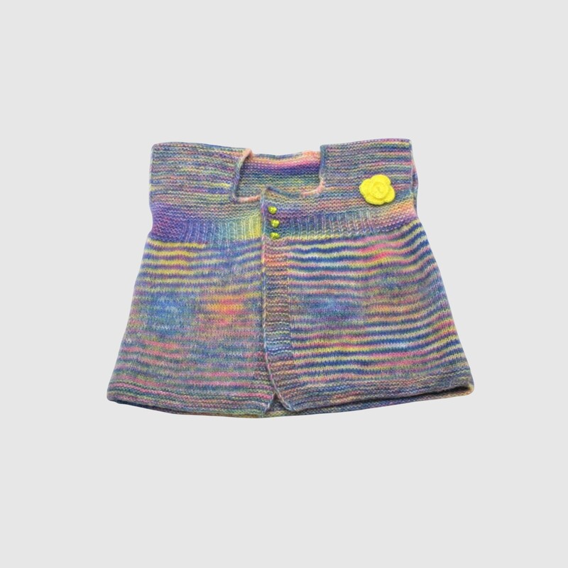 (3-4 Years) Kids Multicolor Handknitted Sweater with Cap, Rainbow Striped Pattern