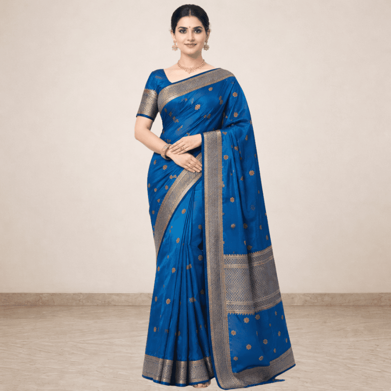 Peacock Blue Zari Silk Saree