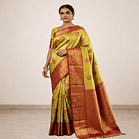Lime Yellow Zari Silk Saree