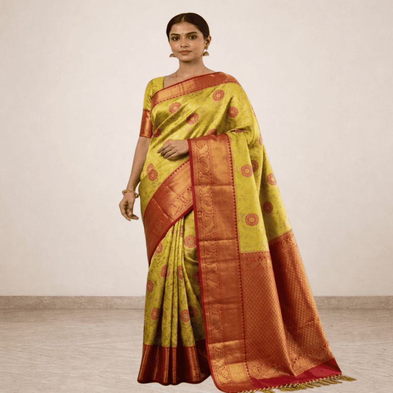 Lime Yellow Zari Silk Saree