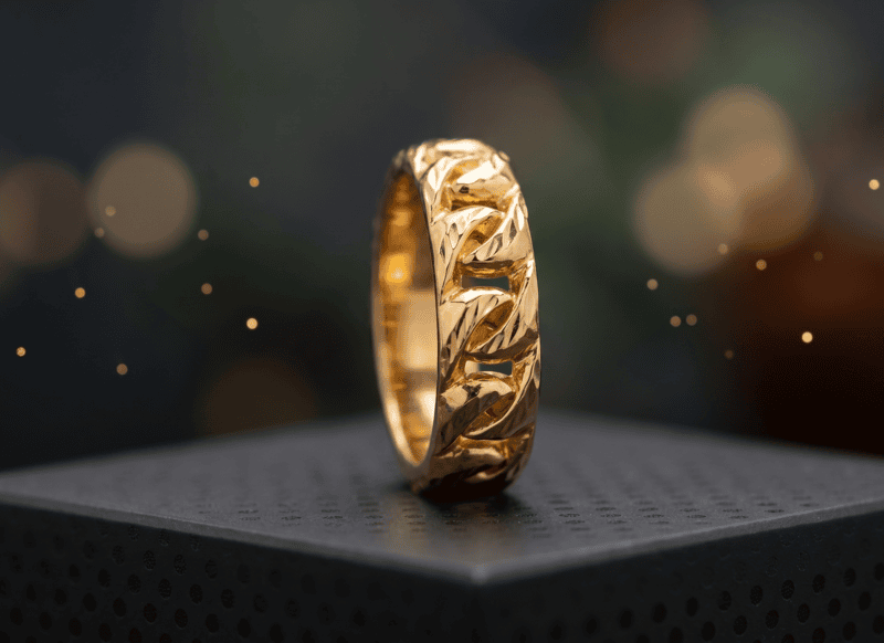18 kt Gold Textured Cuban Link Band For Her