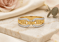 18 kt Gold Linked Pavé Chain Ring