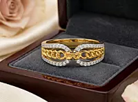 18 kt Gold Linked Pavé Chain Ring