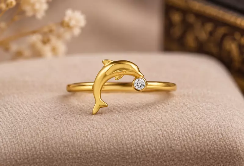 18 kt Gold Dolphin Solitaire Ring