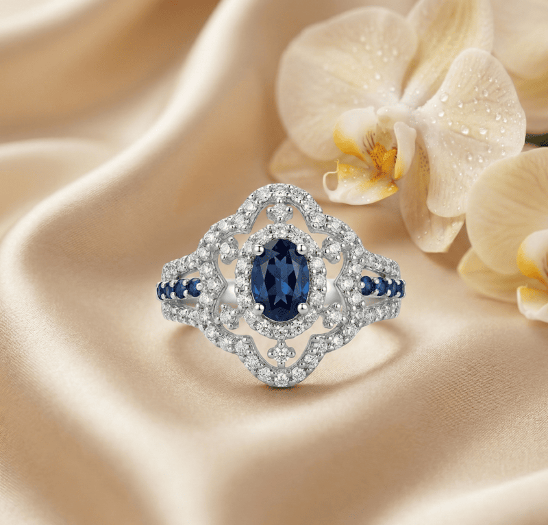 925 silver blue crown ring