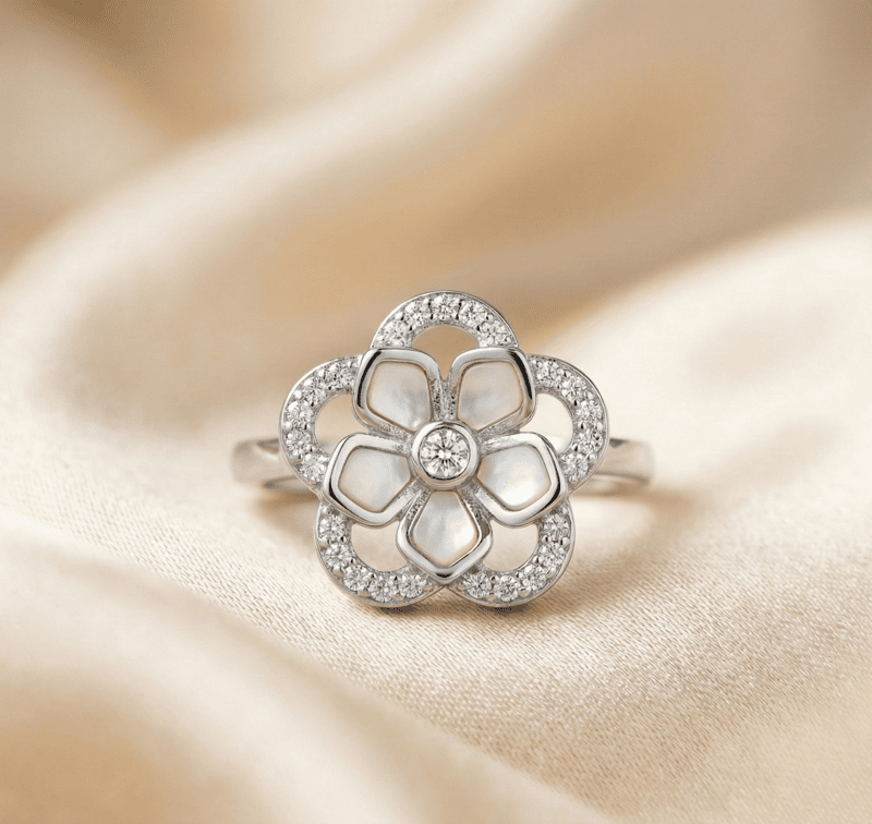 925 Silver pearl flora ring