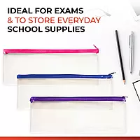 Pack of 12 Janrax 13x5"" Assorted Colour Zip Clear Exam Pencil Cases