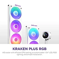 NZXT Kraken Plus 360 RGB CPU Liquid Cooler – 360mm AIO White Intel & AMD