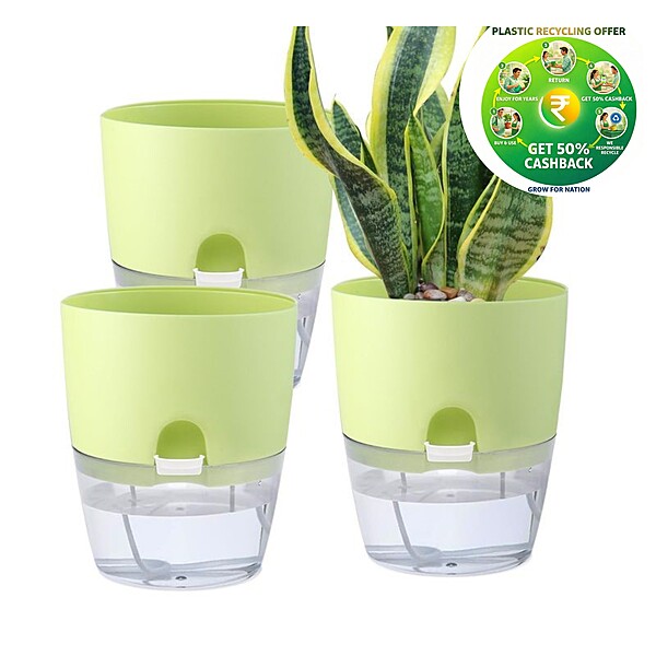 Round Self-Watering Planter | 4 Inch Premium Desktop Pot (Green)