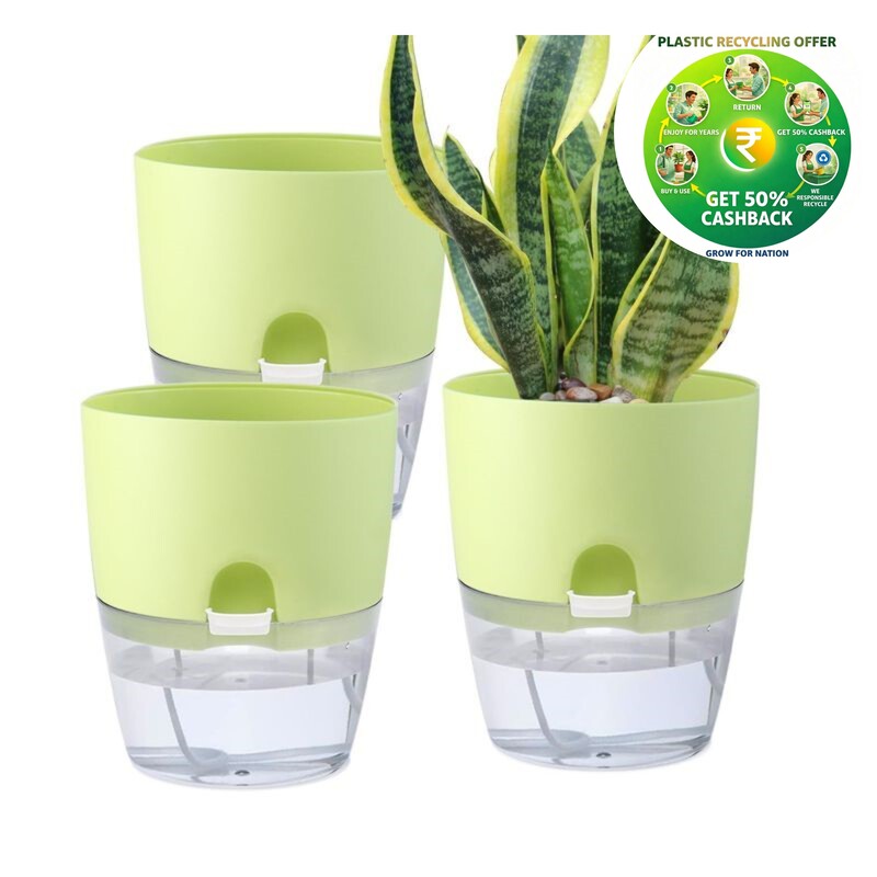 Round Self-Watering Planter | 4 Inch Premium Desktop Pot (Green)