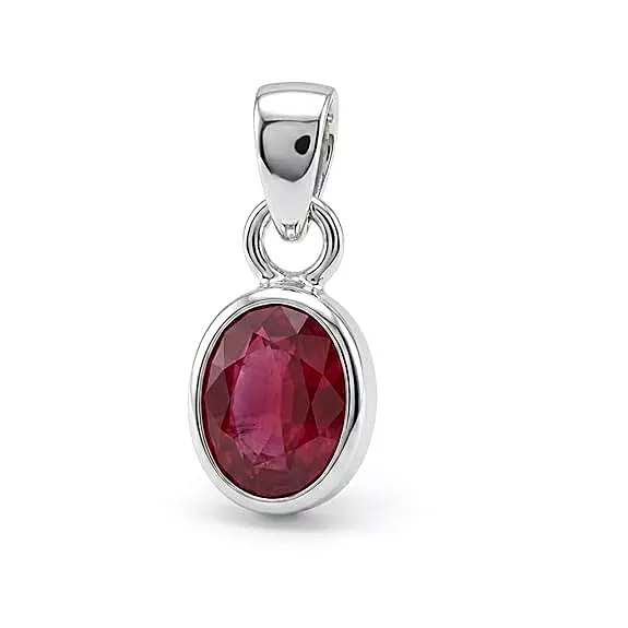 925 Sterling Silver Ruby Red Stone Pendant for Men & Women