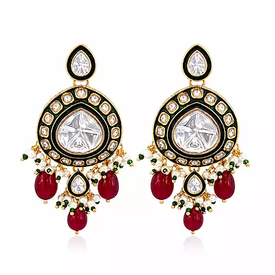 Kundan Chandrika Ruby Pearl Drop Earrings
