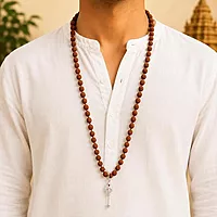 Rudraksha Mala with 925 Silver Vel Pendant – Classic Bead Jewellery Necklace