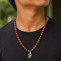 Rudraksha Mala with 925 Silver Om Pendant – Traditional Bead Jewellery Necklace