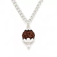 Sterling Silver Curb Chain with silver Capped Rudraksha Pendant (92.5% clarity)