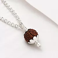 Sterling Silver Curb Chain with silver Capped Rudraksha Pendant (92.5% clarity)