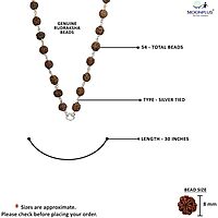 925 Sterling Silver tied Rudraksha Mala Panch Mukhi 5 Mukhi Five Face 54 Beads