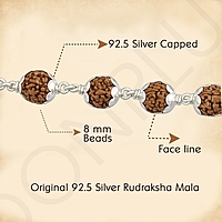925 Sterling Silver tied Rudraksha Mala Panch Mukhi 5 Mukhi Five Face 54 Beads