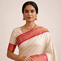 Cream Pink Elegant Silk Saree