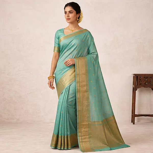 Aqua Blue Soft Silk Saree