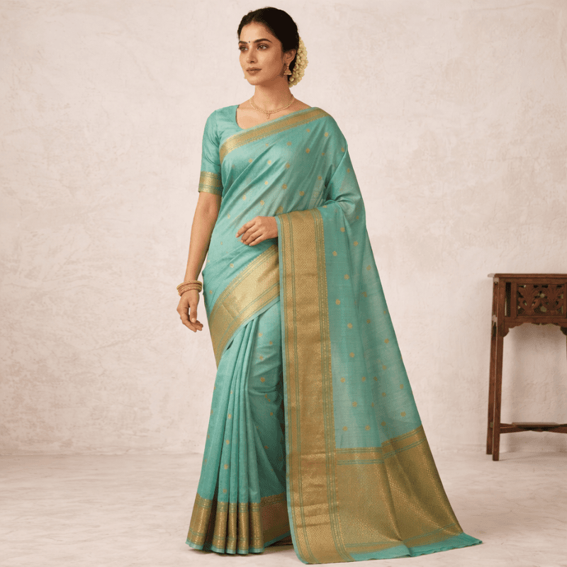 Aqua Blue Soft Silk Saree