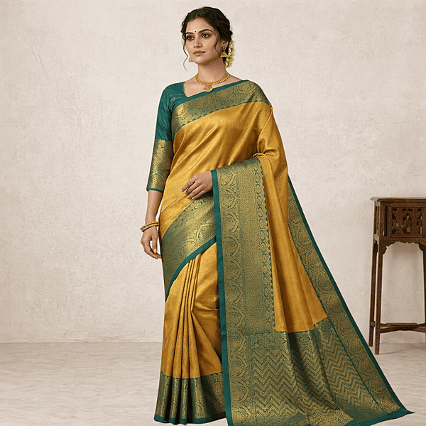 Light Green Temple Silk Saree