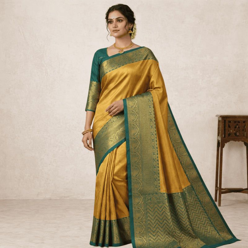 Light Green Temple Silk Saree