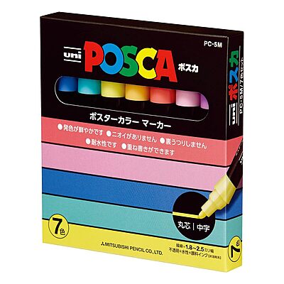PC5M7C MITSUBISHI UNI POSCA MARKER SET, 5M, 7 ASSORTED COLORS PC5M7C MITSUBISHI UNI POSCA MARKER SET, 5M, 7 ASSORTED COLORS