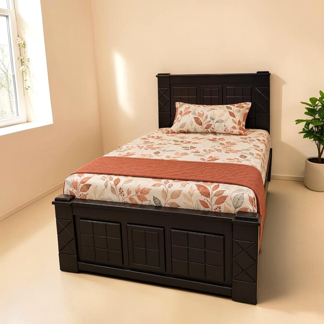 SAF-BT-01 Hard Wood with Ply Cot|78X36|Walnut||Cot/Bed Set
