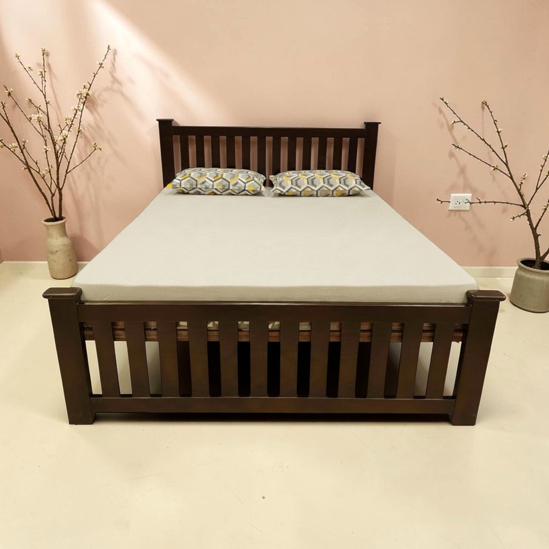 SAF-BT-06 Hard Wood with Ply Cot|78X60|Walnut||Cot/Bed Set