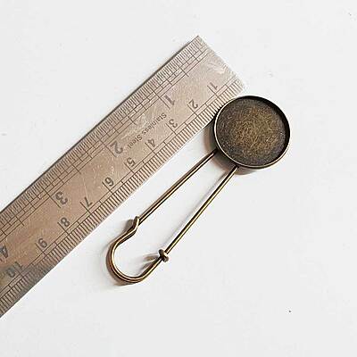 Safety Pin With Bezel- Antique Bronze Safety Pin With Bezel- Antique Bronze