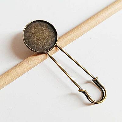 Safety Pin With Bezel- Antique Bronze