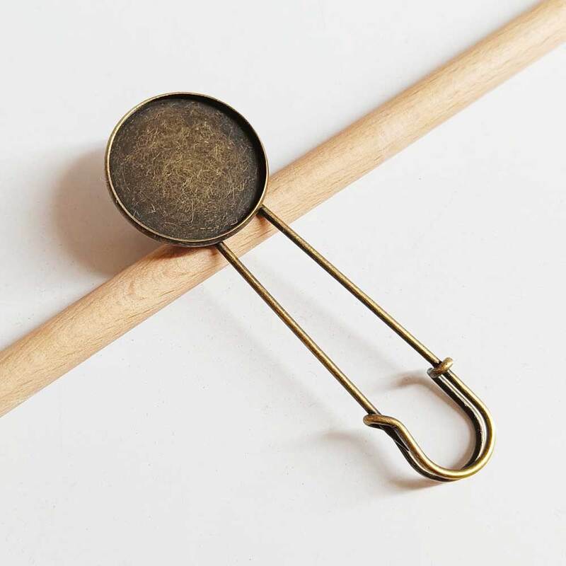 Safety Pin With Bezel- Antique Bronze Safety Pin With Bezel- Antique Bronze