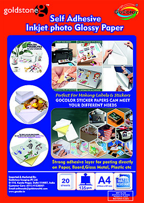 GoColor Self Adhesive Inkjet Paper - 135 Gsm A4 Size (210mm X 297mm) 20 Sheet GoColor Self Adhesive Inkjet Paper - 135 Gsm A4 Size (210mm X 297mm) 20 Sheet