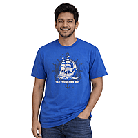 Men’s Blue Sail Your Own Way Graphic T-Shirt – Premium Cotton Travel Print Round Neck Casual Tee