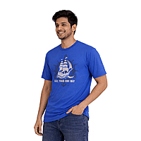 Men’s Blue Sail Your Own Way Graphic T-Shirt – Premium Cotton Travel Print Round Neck Casual Tee